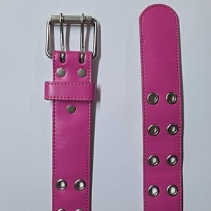 Y2K Barbie Pink Belt With Silver Buckle Rivets Coated Leather Hot Pink